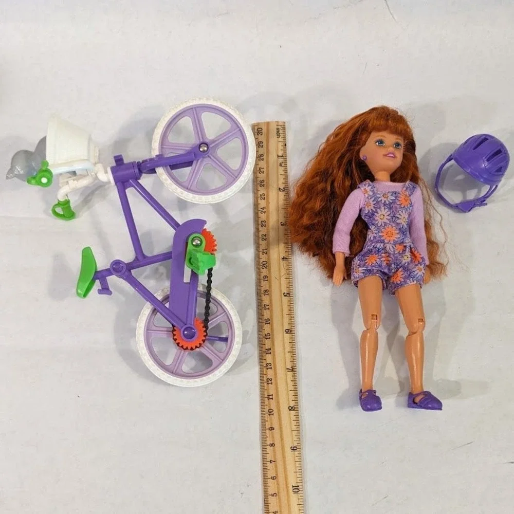 Vintage 1995 Mattel Bicyclin' Whitney Friend of Stacie Working Bike & Pet Kitten